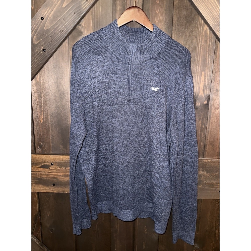 Hollister Sweater Men's XL Navy BlueQuarter Zip Mock Neck Pullover